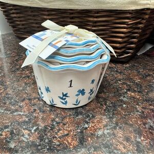 Rae Dunn Blue spring Floral Ceramic Numbered measuring cups Set